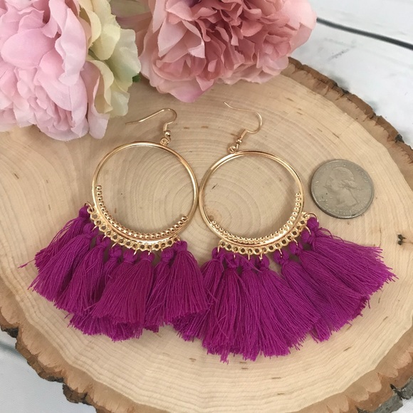 Oversized Bohemian Round Dangle Earrings Tassels - Picture 6 of 8